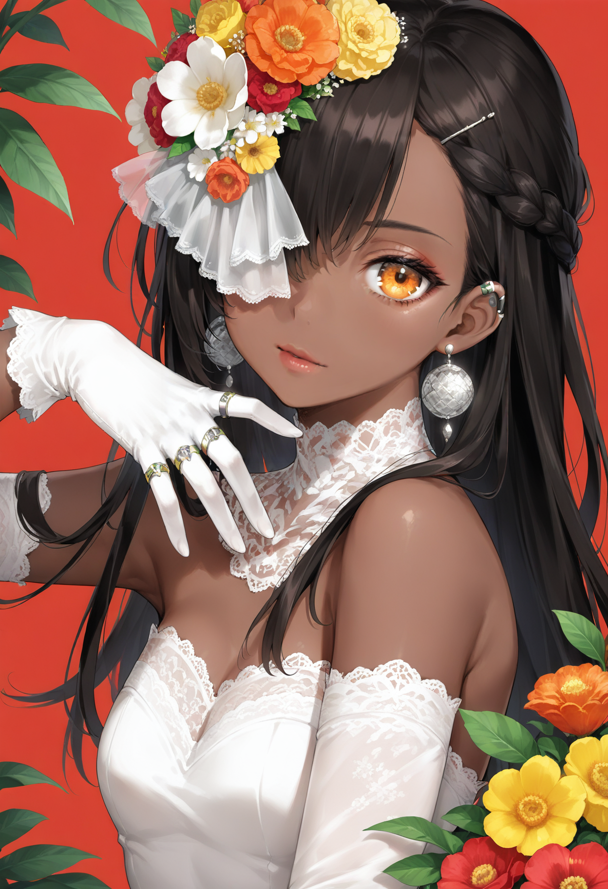 06296-2797398123-1girl,flower,dark skin,solo,gloves,dark-skinned female,jewelry,ring,looking at viewer,white gloves,black hair,braid,upper body,r.png